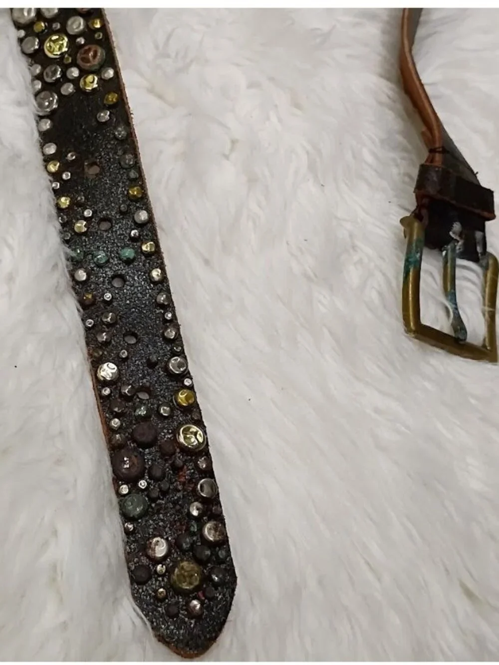 Brown Leather Belt With Metal Studs & Peace Symbols XL 47 Inches